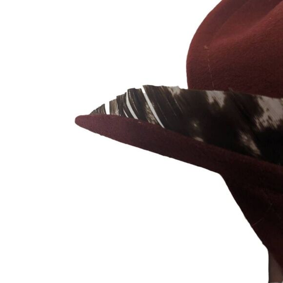 Chelton Cloche Hat Adult Medium Red Burgundy Feather Detail Vintage Flapper - Picture 10 of 12